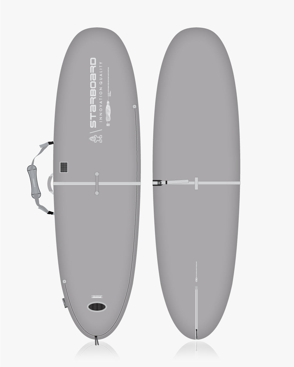 Grey inflatable SUP paddleboard with black leash in 10’0’’-10’2’’ x 31’’ bag