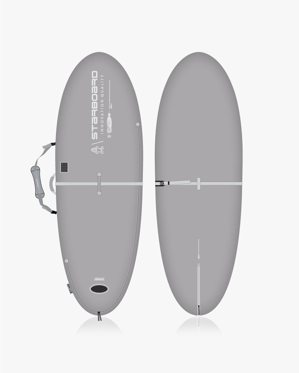 Grey inflatable paddleboard with black accents and handle in SUP Bag Whopper 9’0’’ x 33