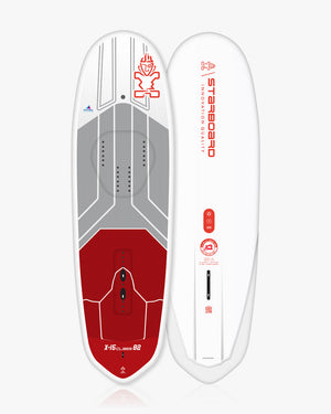 White and red Stearns X-15 Foilboard inflatable life jacket with gray accents