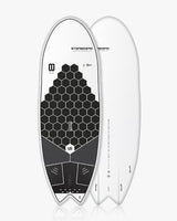 White 2024 Hyper Nut surfboard with black hexagonal design