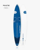 Blue and white inflatable stand-up paddleboard with rhino logo, 2025 Generation model