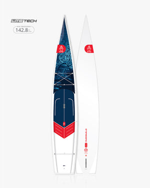 White and red 2025 Waterline Paddleboard with blue EVA graphic design