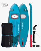 Vision Inflatable Paddle Board: Blue SUP with Red Accents and Black Bag