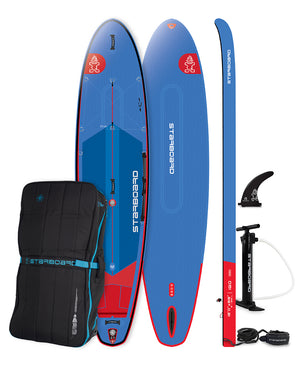 2025 iGO blue and red inflatable SUP with bag, pump, fin, leash, oar
