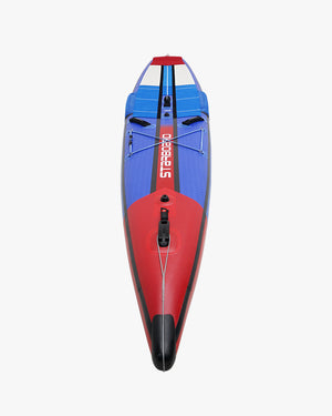 Red and blue Sprint Inflatable kayak with black accents for water sports