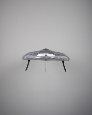 Silver metallic Pro Paddleboard umbrella with black handles and patterned canopy