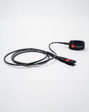 Black and red Ergonofis corded wristband for Straight SUP Leash ankle calf