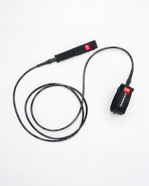 Black corded waterproof Straight SUP Leash for ankle calf with red white logo