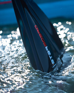 Tufskin Paddle black fin with red and white text, durable plastic