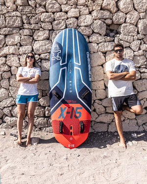 2019 Cabrinha X-15 kiteboarding board in blue red carbon fiber design