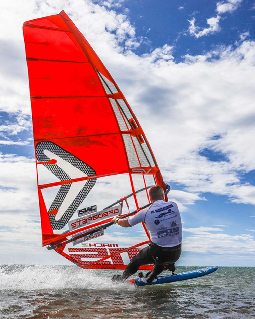 ISonic Speed Windsurf Board with red and white starboard sail