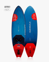 2025 Kode Windsurf Board: Blue and Red Starboard Carbon Sandwich Wakeboard with Black Bindings