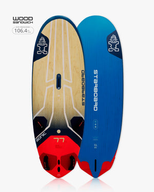 2019 Starboard 7’6’’ Wood Sandwich Wakesurf Board in Blue and Red