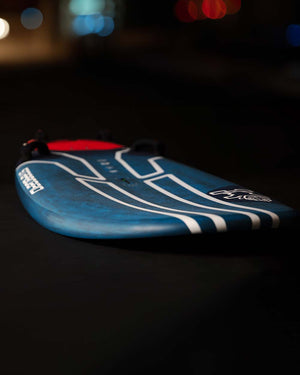 Blue and white 2025 iSonic Windsurf Board with red leash