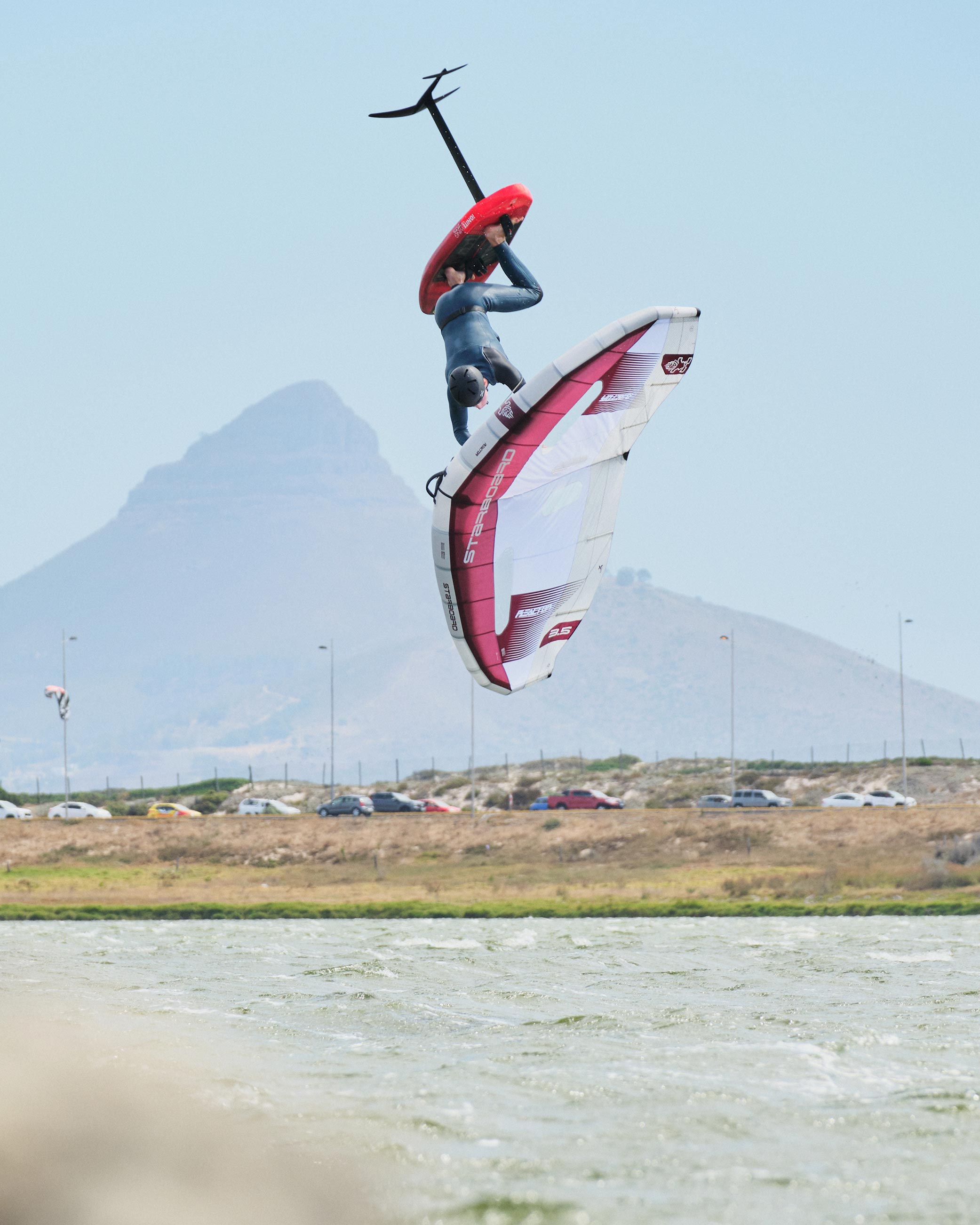 Reactor wing: red and white hydrofoil with black components