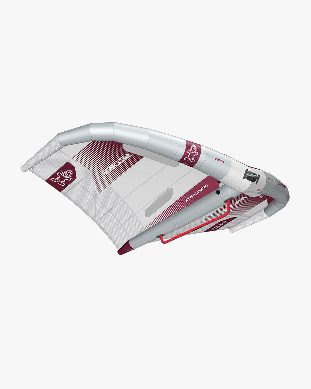 Reactor Wing: white and maroon aerodynamic windsurfing sail with logos