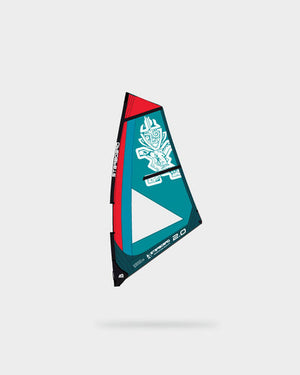 Red and teal SUP Windsurfing Sail Classic with mast base